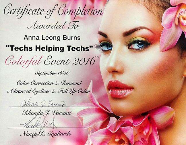 Certificate of Completion for Techs Helping Techs Colorful Event 2016 awarded to Anna Leong Burns