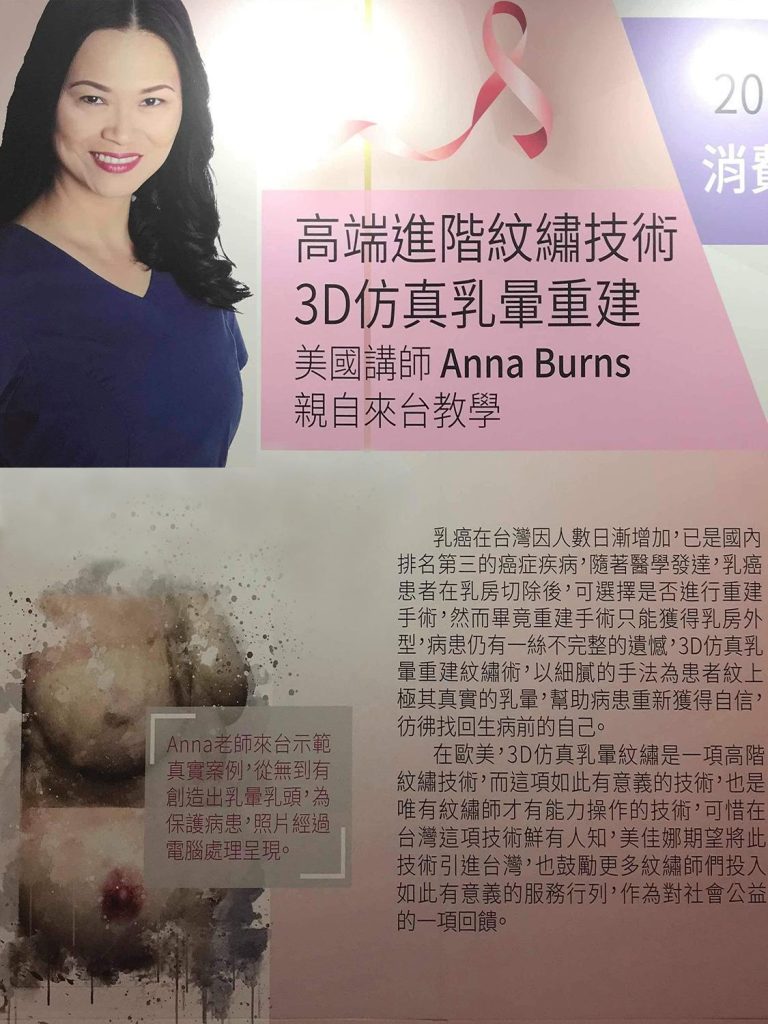 Magazine press feature on Anna Burns' 3D areola reconstruction training course