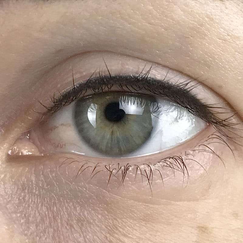 Close-up of a lash enhancement eyeliner result on a client's eye