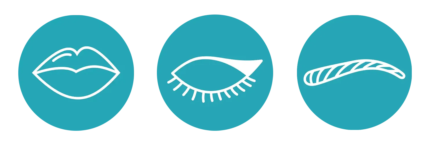 Permanent makeup service icons for lip blush, eyeliner and eyebrow treatments