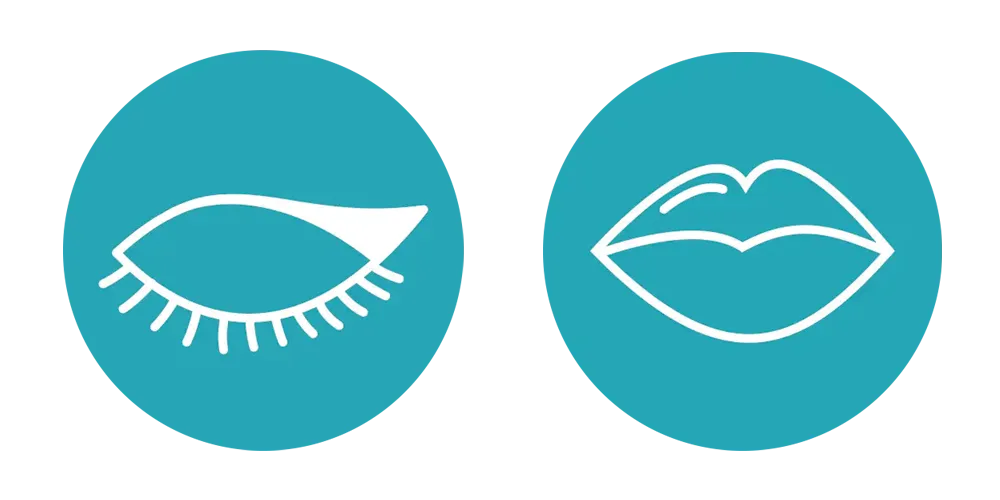 Permanent eyeliner and lip blush service icons in teal line illustration